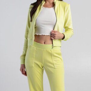 Juicy Couture 2pc Mock Neck Velour Zip Up and Velour Pants Set XL - Lime